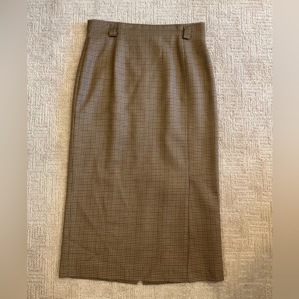 🤎 Vintage 80s/90 Talbots Brown Plaid 100% Wool Maxi Pencil Skirt Lined 12/32 EUC